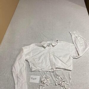 Shero White cropped button up shirt‎ long sleeves women size Small. SKU635